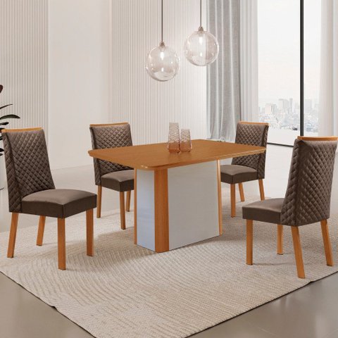 Mesa de Jantar Isadora 120cm Tampo MDF Laminado Canto Copo com 4 Cadeiras Yasmin