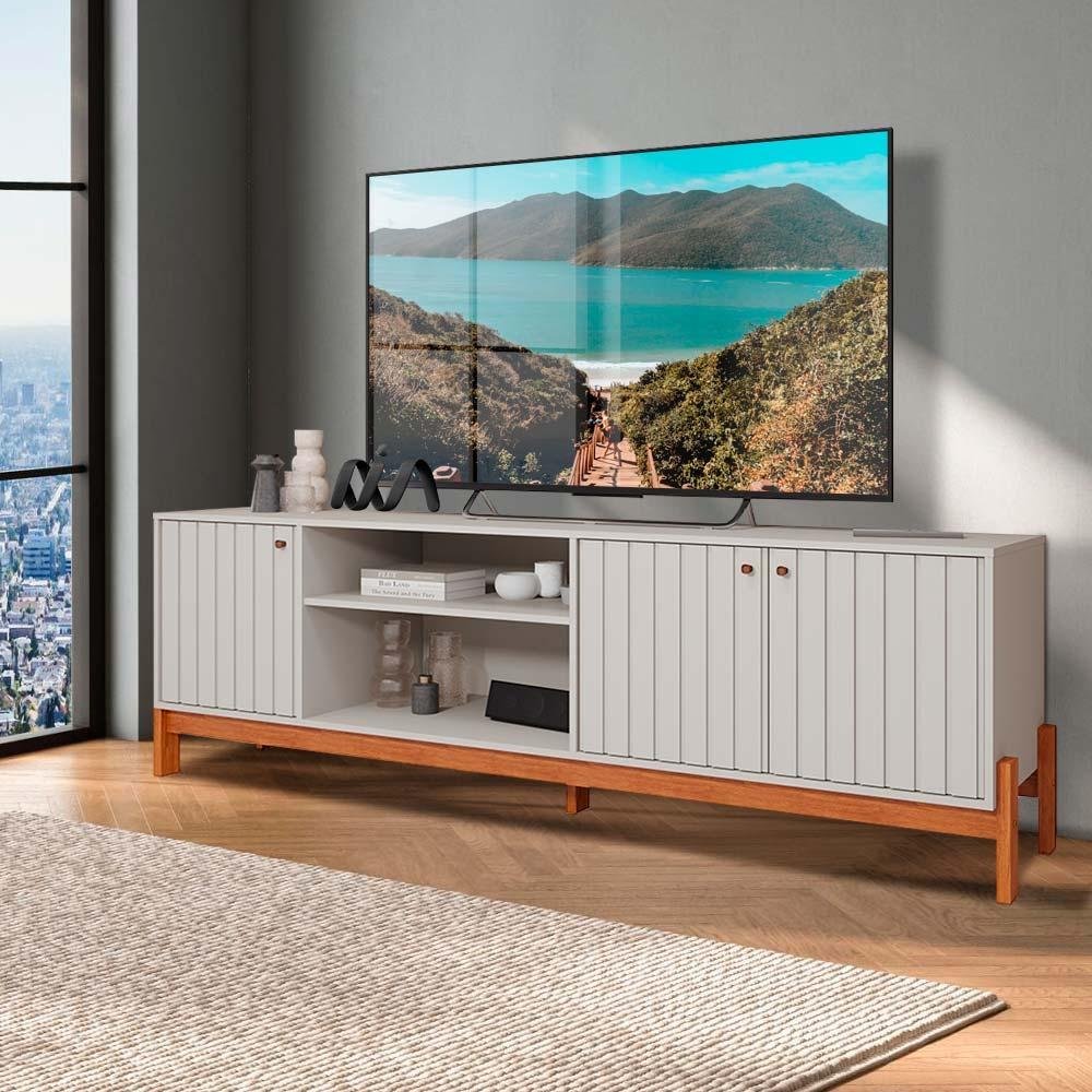 Rack Bancada Ripado 3 Portas Tv até 70 Polegadas 100% Mdf Off White ...