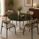 Ver imagem 4 de Mesa de Jantar Saarinen Redonda 160 cm Tampo Mármore Verde Guatemala Base Laca Off White