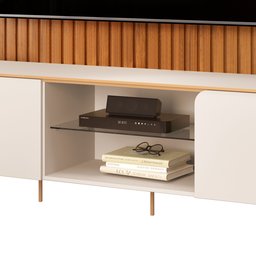 Painel Trento Ripado C/ Bancada Ariana 100% Mdf 2.75x2.40 Mts P/ Tv Ate 75 Polegadas - Off/freijo - 3