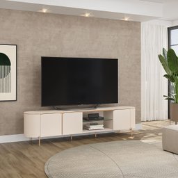 Painel Trento Ripado C/ Bancada Ariana 100% Mdf 2.75x2.40 Mts P/ Tv Ate 75 Polegadas - Off/freijo - 6