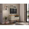 Rack + Painel Si 90cm Estilo Retrô para Tv até 32'' Polegadas Cor Off White / Cinamomo Pt - 1
