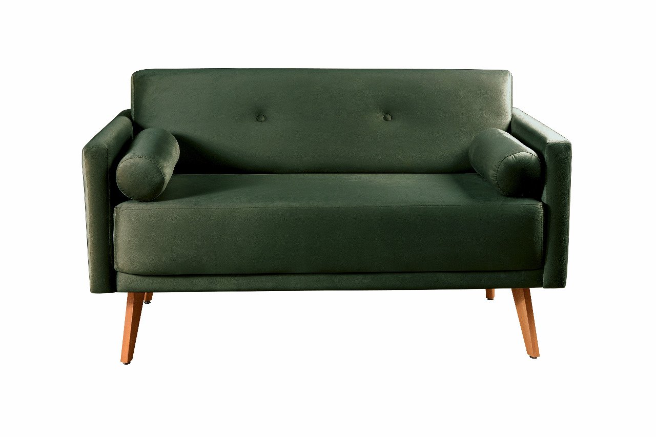 Sofá Namoradeira 2 Lugares Luma Veludo Verde Musgo MadeiraMadeira