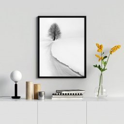 Quadro Fotografia Paisagem Neve Árvore 33x24cm:madeira Preta - 1