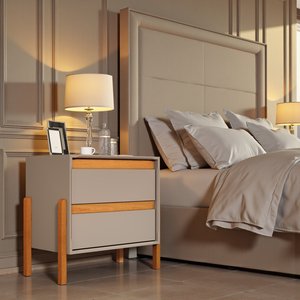 Mesa de Cabeceira Verona 2 Gavetas Corrediça Telescópica Pés Madeira Mdf Moderno:gris/nature/gris