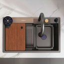 Ver imagem 2 de Cuba Gourmet Premium Torneira Cascata Lavador Copos Preto Aço Inoxidável 304 Pia Cozinha - Brinovar