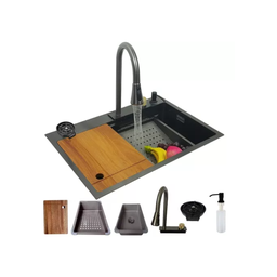Cuba Gourmet Premium Torneira Cascata Lavador Copos Preto Aço Inoxidável 304 Pia Cozinha - Brinovar - 1