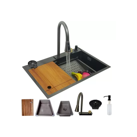 Cuba Gourmet Premium Torneira Cascata Lavador Copos Preto Aço Inoxidável 304 Pia Cozinha - Brinovar