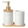 Kit Banheiro Lavabo Bambu Dispenser Líquido Escova Pia / 354 - 1