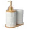 Kit Banheiro Lavabo Bambu Dispenser Líquido Escova Pia / 354 - 5