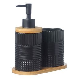 Kit Banheiro Lavabo Bambu Dispenser Líquido Escova Pia / 354 - 6