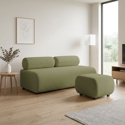 Sofá 3 Lugares e Puff para Sala Orgânico Nara Base Fixa Moderno Bouclê D03 - D'Rossi