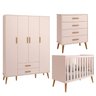 Kit Berço Americano Flex + Comoda Gaveteiro 4 Gavetas + Guarda Roupa Isis Retrô 4 Portas Rosa Fosco - 3