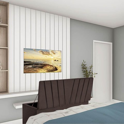 Calçadeira Baú Recamier Estofada Cama King 190cm Bélgica Suede Marrom- Mabe Magazine