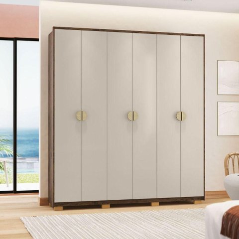 Guarda Roupa Casal Solar do Lago 6 Portas de Bater 4 Gavetas MDF Imbuia Fendi Vila Rica