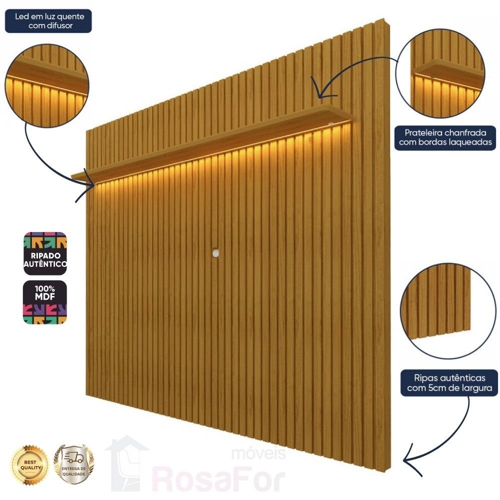 Painel para TV Ripado com LED Nobre Clean 230 Naturale - Gelius - 2