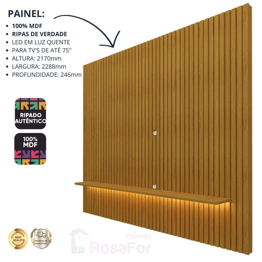 Painel para TV Ripado com LED Nobre Clean 230 Naturale - Gelius - 3