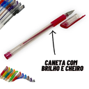 Ver imagem 4 de Kit de Canetas Gel Glitter Esferográficas 24 Cores Perfumado Escola Creche