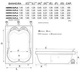 Banheira Dupla Hierro Completa com Hidro - 220v - 2
