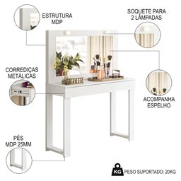 Penteadeira Camarim Escrivaninha Realeza M20 Branco - Mpozenato - 3