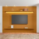 Ver imagem 1 de Painel Ripado para TV até 75 Polegadas com LED 100% MDF 230cmx220cm 2 Prateleiras Roma Marrom Cinamomo