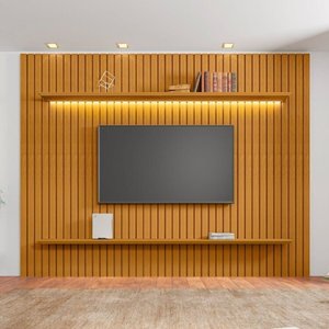 Painel para Tv até 75 Polegadas Ripado 2 Prateleiras com Led 100% Mdf Roma