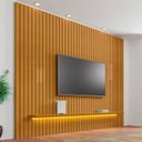 Ver imagem 6 de Painel Ripado para TV até 75 Polegadas com LED 100% MDF 230cmx220cm 2 Prateleiras Roma Marrom Cinamomo