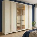 Ver imagem 1 de Guarda Roupa Casal MDF 6 Portas 4 Gavetas com Vidro Reflecta, LED e Cabideiros 273x240,5x63cm