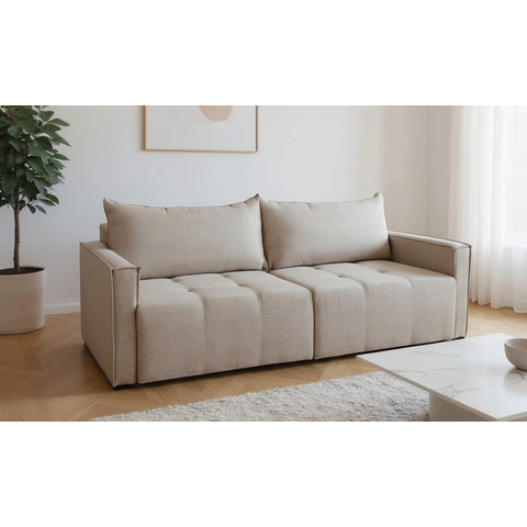 Sofá Cama Luxo Bruna Almofadas Soltas Espuma D30 com Manta Acrílica Vários Tecidos 2,20m