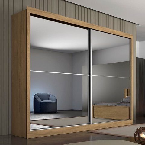 Guarda Roupa Casal Espelhado 2 Portas 4 Gavetas - Verona-amêndoa - Made Marcs