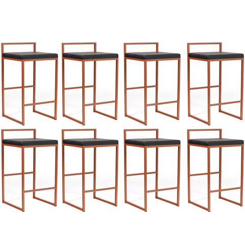 Banqueta Industrial Aço Cromada Bronze – Gourmet, Varanda, Living – Banqueta Moema Kit 8