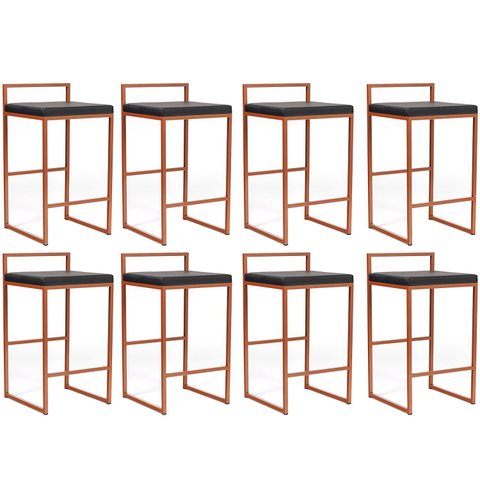 Banqueta Industrial Aço Cromada Bronze – Gourmet, Varanda, Living – Banqueta Moema Kit 8