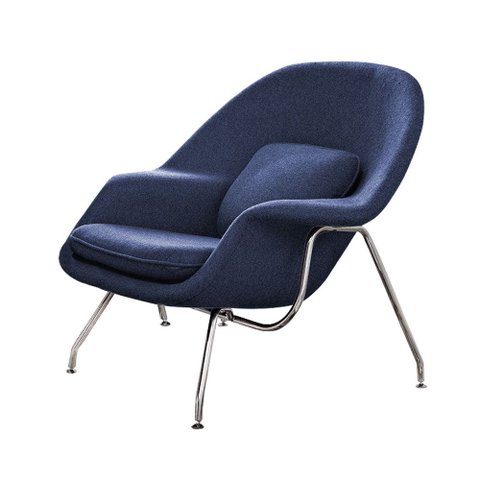 Poltrona Womb Chair sem Puff Cromada Linho Azul