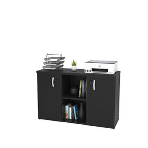 Armário Credenza Escritório Baixo Semiaberto Portas C/chave Netmobil - Preto