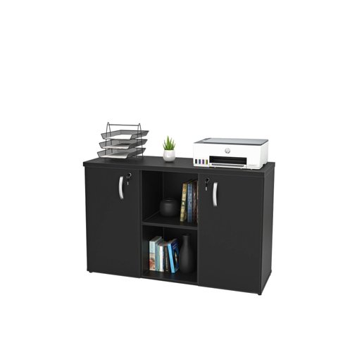 Armário Credenza Escritório Baixo Semiaberto Portas C/chave Netmobil - Preto