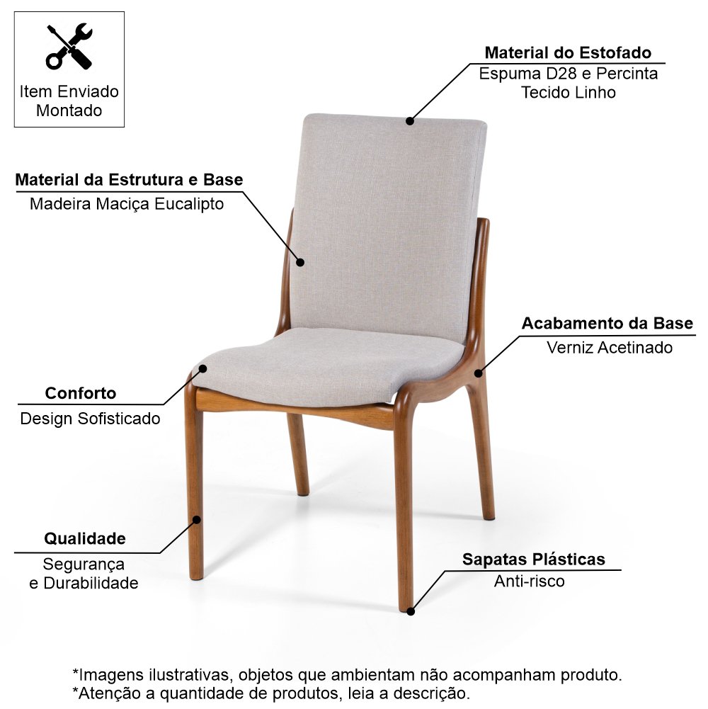 Kit 6 Cadeiras de Jantar Estofada em Madeira Garbo Cinza Claro - Straub Web - 6