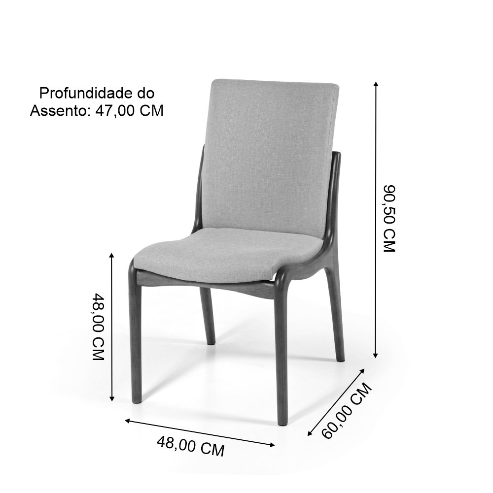 Kit 6 Cadeiras de Jantar Estofada em Madeira Garbo Cinza Claro - Straub Web - 7