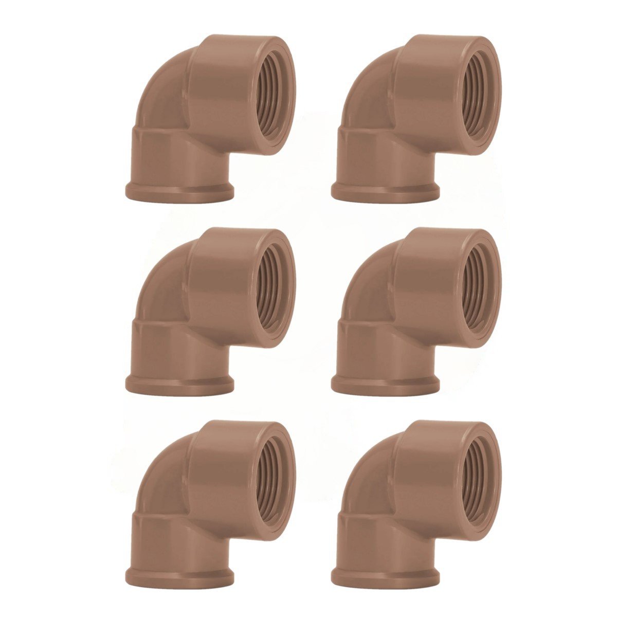 Kit 6 Joelho Cotovelo 90º Soldável Rosca 25mmx1/2'' Marrom - 1