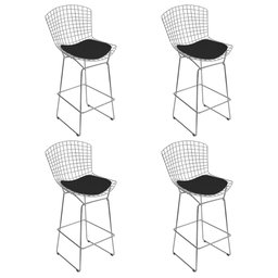 Kit 4 Banquetas Bertoia Cromada D80 com Assento Sintético Preto - 1