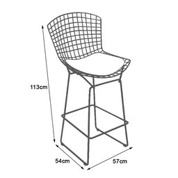 Kit 4 Banquetas Bertoia Cromada D80 com Assento Sintético Preto - 3