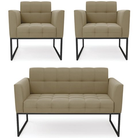Sofá Namoradeira e 2 Poltronas Base Industrial Preto Ana Suede Marrom Rt - Ibiza