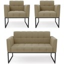 Ver imagem 1 de Sofá Namoradeira e 2 Poltronas Base Industrial Preto Ana Suede Marrom Rt - Ibiza