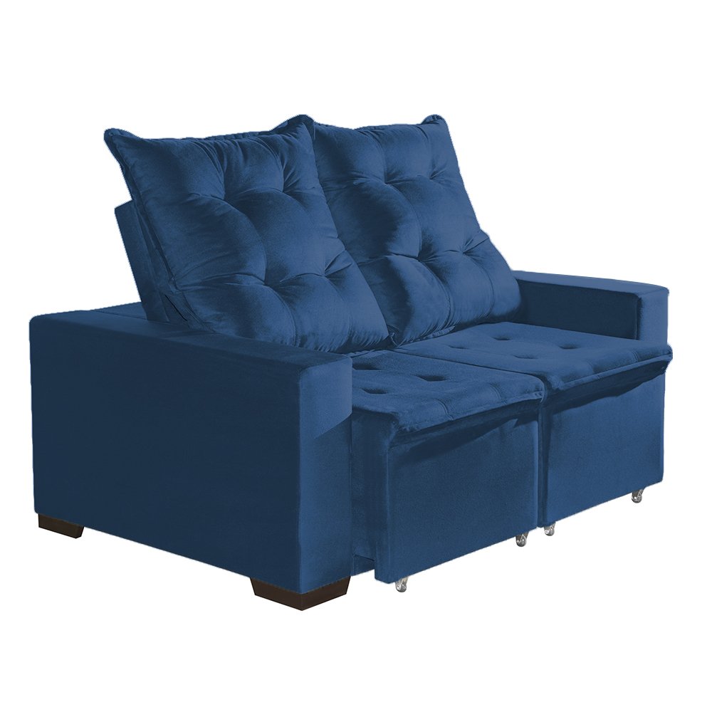 Sofá 2 Lugares 1,60m Veludo Azul Espuma D26 com Percinta Italiana Lojas Vivan MadeiraMadeira