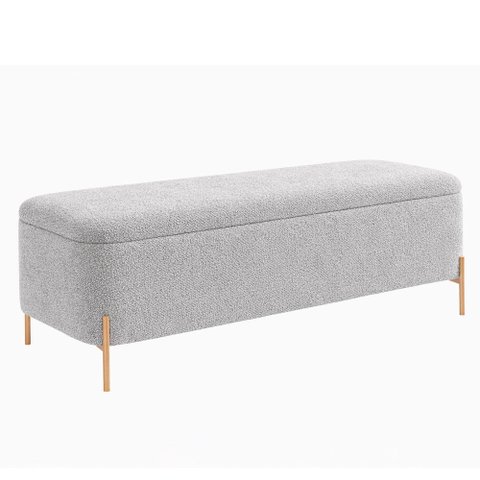 Puff Baú Bella 140cm Pés Alumínio Dourado Bouclé Cinza - Sallar Home