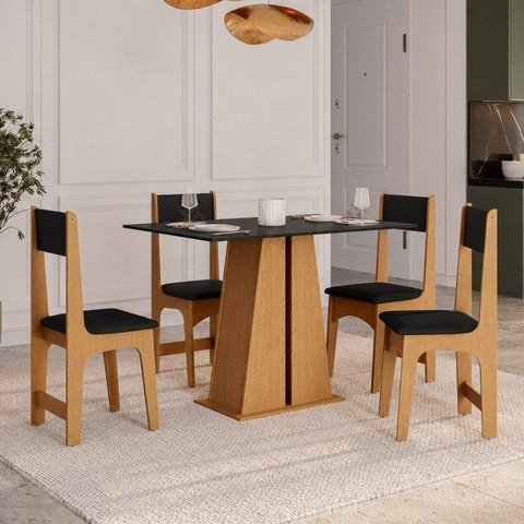 Conjunto Sala de Jantar 4 Lugares Retangular MDF Diana Mel/Preto