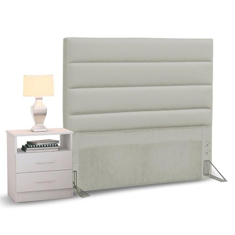 Cabeceira Cama Box Solteiro 90cm Greta Corano Bege e 1 Mesa de Cabeceira Flex Dm1 Branco