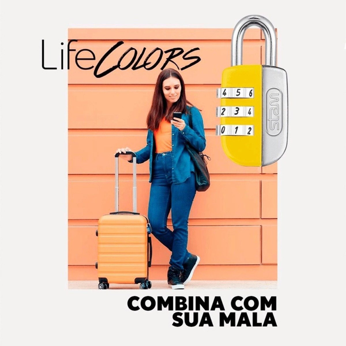 Cadeado Stam Life Colors 20mm com Segredo Laranja 2 Peças - 5