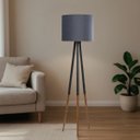 Ver imagem 1 de Luminaria Ranna Tripé em Ferro e Madeira Cúpula em Tecido:chumbo