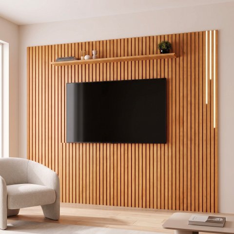 Painel para TV Lyon 272 cm com 1 Módulo de Expansão 250 cm de Altura com LED Naturalle Mavaular