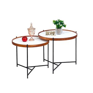 Jogo Mesa Centro Apoio Ambiente Sala Estar Casa Canto Sofá Redonda Pequena Rustico Madecor Branco